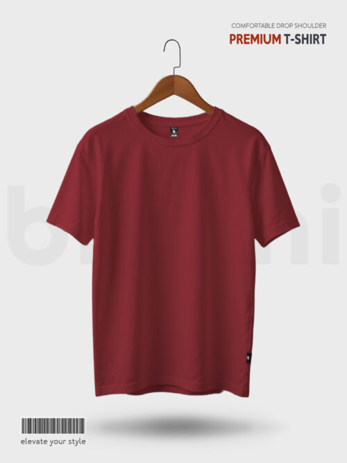 Maroon Drop Shoulder T-Shirt – Oversized, Trendy & Comfortable