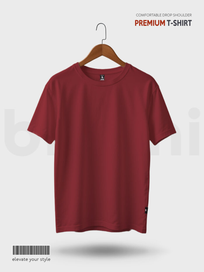Maroon Drop Shoulder T-Shirt – Oversized, Trendy & Comfortable